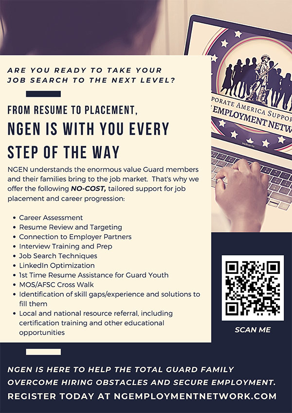 A one-page flyer for The National Guard Employment Network 