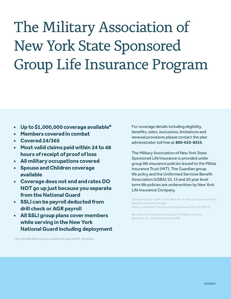 An ad for the Miltitary Association of New York State Sponsored Group Life Insurance Program